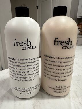 New Philosophy Fresh Cream Body Lotion and Olive oil body scrub - both 32 fl oz